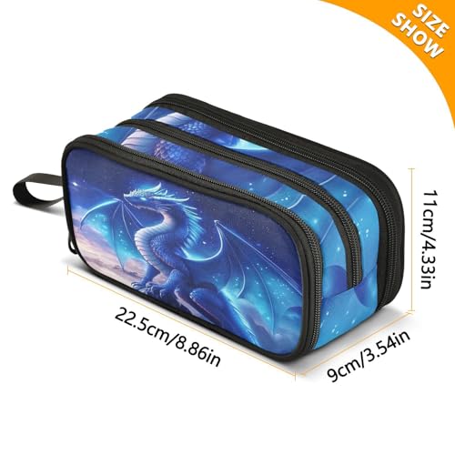 Image of Blue Dragon Galaxy Glowing Pencil Case Large Capacity Pencil Pouch Boys Girls 3 Compartment Pen Bag School Office Stationery Organizer