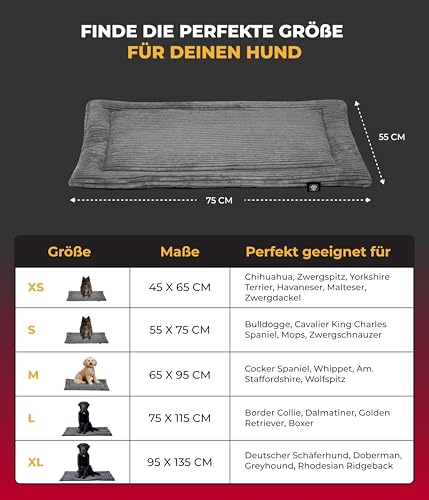 HS-Hundebett® Hundedecke Cord mit Füllung S (55x75 cm) – Waschbare Wendedecke – Kuscheldecke für Hunde – Gemütlicher Ruheplatz – Anthrazit, Made in DE