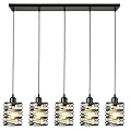 foucasal Black Pendant Lights for Kitchen Island Farmhouse Chandeliers for Dining Room, 5-Light Pendant Light Hanging Linear Chandeliers Kitchen Island Lighting with Clear Glass Shades