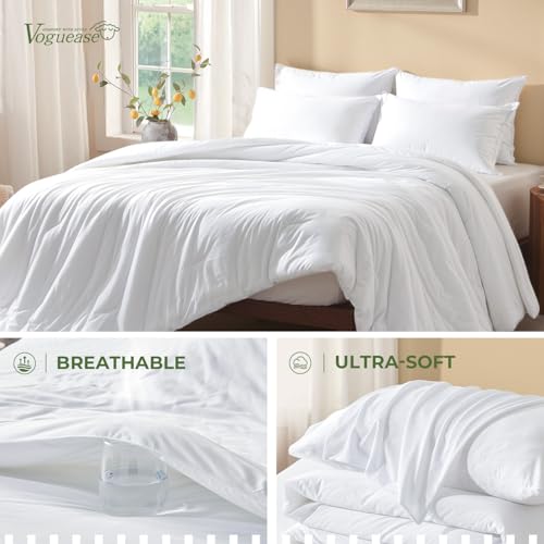 Image of Twin Comforter Set, Comforters Twin Size Bed Sets, Luxury Ultra-Soft Jersey Knit Bedding, White Lightweight Down Alternative Bed Comforter for All Season, 2 Piece Bedding Set