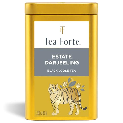 Tea Forte Estate Darjeeling Premium Loose Leaf Caffeinated Black Tea Blend Canister, Makes 35-50 Cups