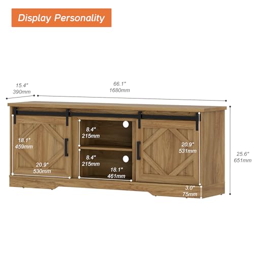Image of WAMPAT Farmhouse Style TV Stand for 60-75 inch TV w /Distressed Wood Finish