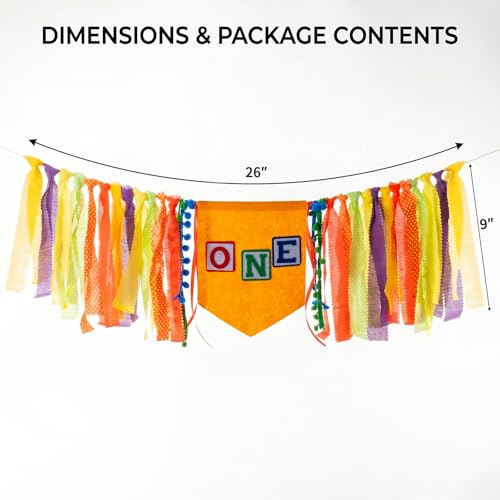 Image of 1st Birthday High Chair Banner, ONE Highchair Banner for Cake Smash, Colorful Circus First Birthday Decorations, Pre-Strung Fabric Tassel Cake Smash Garland Photo Prop