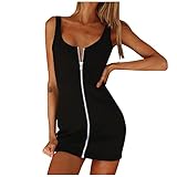 Women's Sexy Bodycon Party Dress Zip Front Club Mini Dresses Sleeveless Fitted Casual Tank Dress Summer Party Dresses