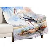 Coastal Stork Bird Throw Blankets Blanket Super Soft Warm Bed Blanket Couch Decorative Throw Blankets Living Room Dorm