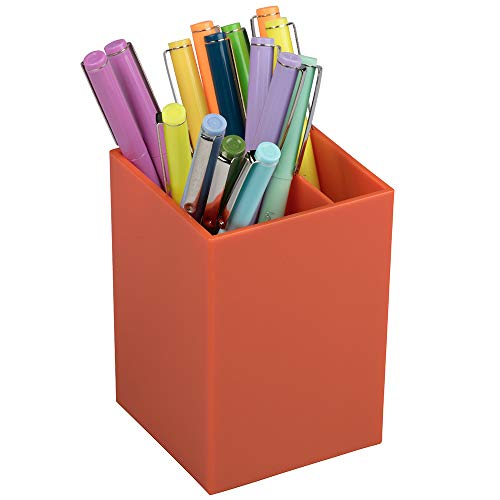 Image of JAM PAPER Plastic Pen Holder - Orange - Desktop Pencil Cup Sold Individually