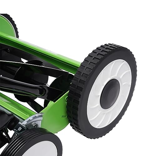 Cortacésped manual con carrete de 16 pulgadas de ancho de corte, ajuste de altura de 9 posiciones, cortacésped de jardín ecológico con recogedor de césped desmontable, ideal para el mantenimiento del