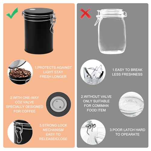 CXWFLM Kaffeedose Edelstahl Luftdicht mit Ventil – Vakuum Kaffeebehälter Schwarz für Frischhaltung – Aromaschutz Vorratsdose mit Deckel für Kaffeebohnen Pulver Tee Nüsse Aufbewahrung