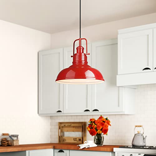 Image of zeyu Modern Dome Pendant Light, 1-Light Kitchen Ceiling Pendant Lighting Fixture, Red Finish, 016-1 RED