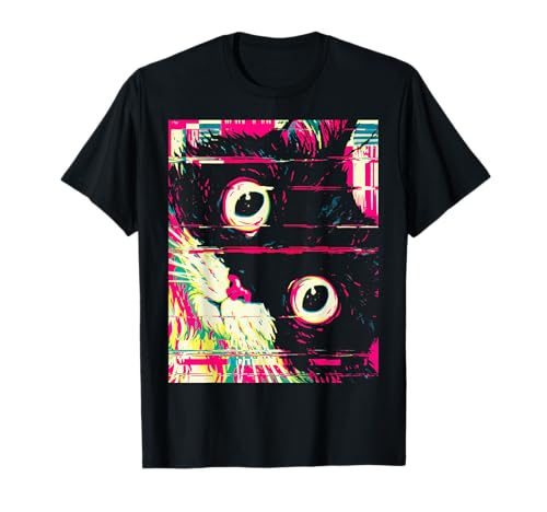 Psychedelic Trippy Glitch Cat | 80s 90s Vaporwave Synthwave T-Shirt