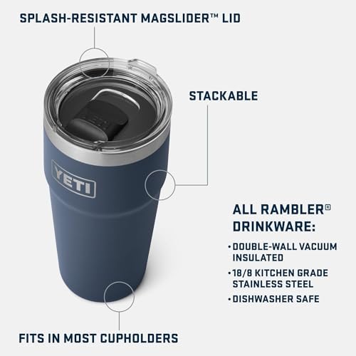 YETI Rambler 20 oz (591 ml) Stackable Cup with Removable Magslider Lid, Stainless Steel Vacuum Insulated Coffee Cup, Navy - Image 2