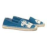 Tory Burch EMBROIDERED ESPADRILLE IN BLUE VERDE PETROLEO/NEW IVORY (7.5)