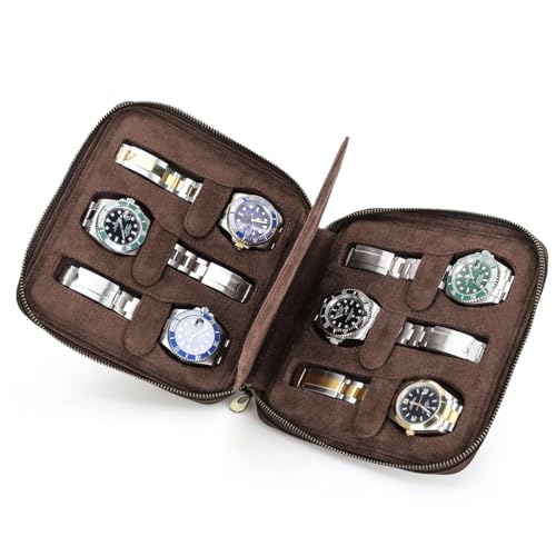Image of CONTACT'S FAMILY Leather Travel Watch Case for 6 Watches (Coffee)