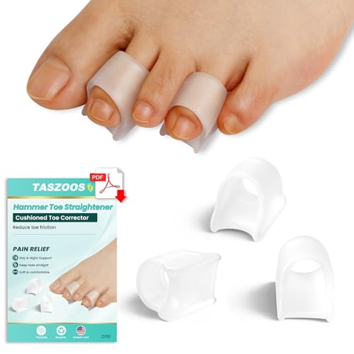 TASZOOS Hammer Toe Straightener Corrector for Women & Men - Hammer Toe Straightener, Gel Toe Splints - Realign Bent, Curled, Crooked, Claw, Hammer Toes - 3 Different Sizes (S-M-L) - 6pcs (Clear)