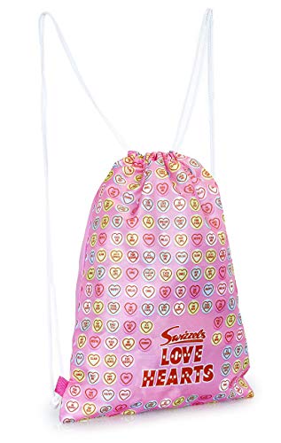 Swizzels Love Hearts Roze tas | Trekkoord rugzak voor fitness en sport | Roze lichte sporttas met trekkoord van Pe | Kleine rugzak voor school, sportuitrusting