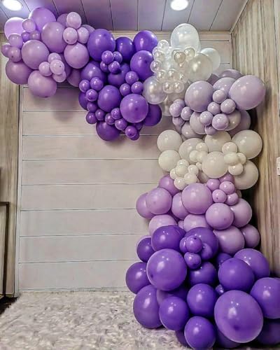 Image of 146Pcs Purple Balloons Garland Arch Kit - 5 10 12 18 inch Lavender Dark Purple Metallic Latex Balloons for Butterfly Baby Shower Birthday Wedding Princess Party Decorations
