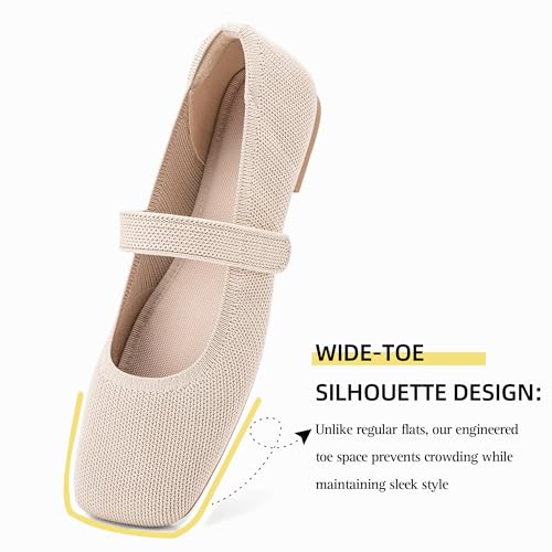 Image of Soesyi Wide Toe Box Flats Women Comfort Slip On Ballet Shoes Mary Jane Dressy Knit Flats with Adjustable Straps Washable Casual Office