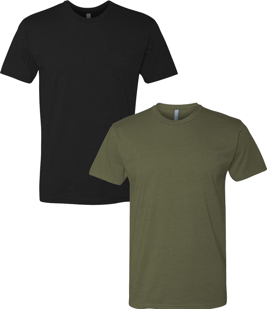 Next Level ApparelMens Premium Fitted CVC Crew Tee, Black/Military Green, X-Large