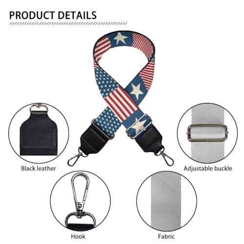 Image of GLENLCWE USA Flag Print Wide Purse Strap Replacement USA Flag Print Crossbody Handbag Shoulder Strap Adjustable Bag Straps Replacement