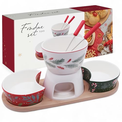 MIJOMA Fondueset Weihnachten 6-teilig – Porzellan-Fondue mit 2...