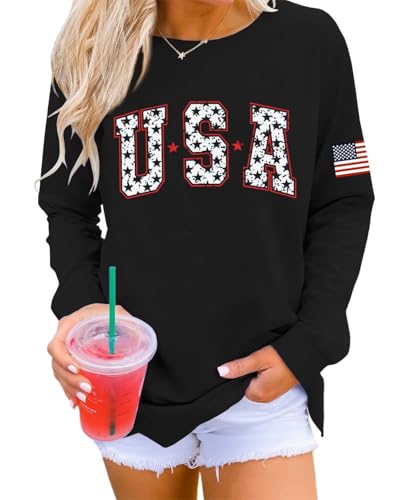 Image of Dressmine Womens USA Shirt Casual Long Sleeve Graphic Tees Knit Crew Neck Sweatshirts Loose Pullover