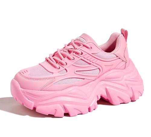Image of LUCKY STEP Chunky Sneakers for Women Platform Tennis Fashion Dad Shoes Mesh Breathable Casual Wedge Lace Up Walking Sneakers