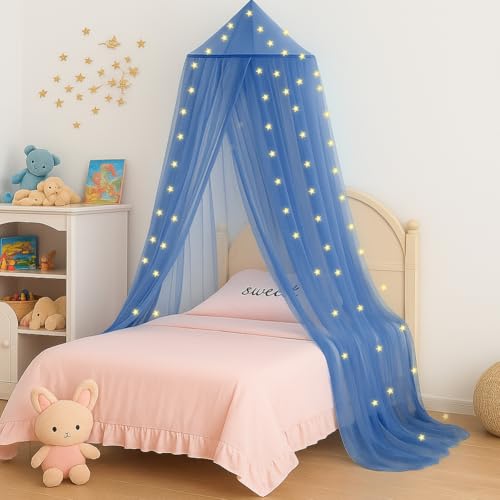 Vicloon Dosel para Cama de Niños, Betthimmel Babybett, 250x900x60cm, Dosel Universal para Cuna, Cama Individual y Doble, Fácil Instalación, Tienda de Cama de Princesa para Decoración, Azul
