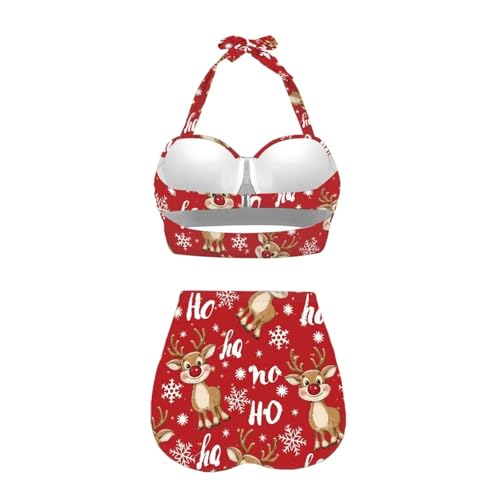 Women Two Piece Bikini Set Swimsuit Halter Ruched High Waist Bikini with Bottom2
