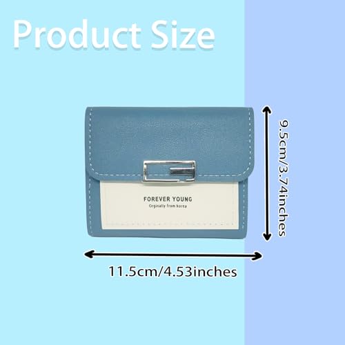 Trifold Wallets for Women, Snap-Button Women's Wallet Card Holder Ladies Wallets Leather Wallets For Women with 6 Card Slots, ID Window& Cash Compartment (Blue)2