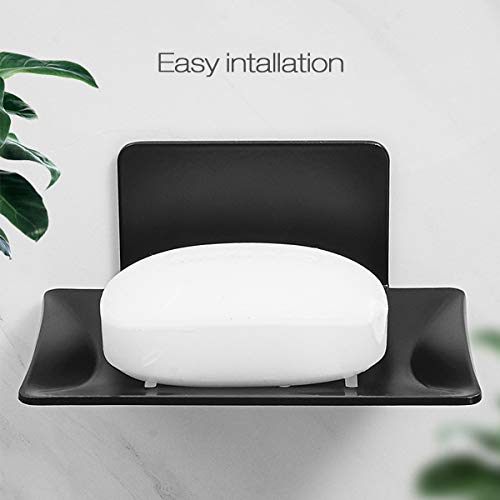Adhesive Soap Dish Holder (No Drilling) - Black (2-Pack)