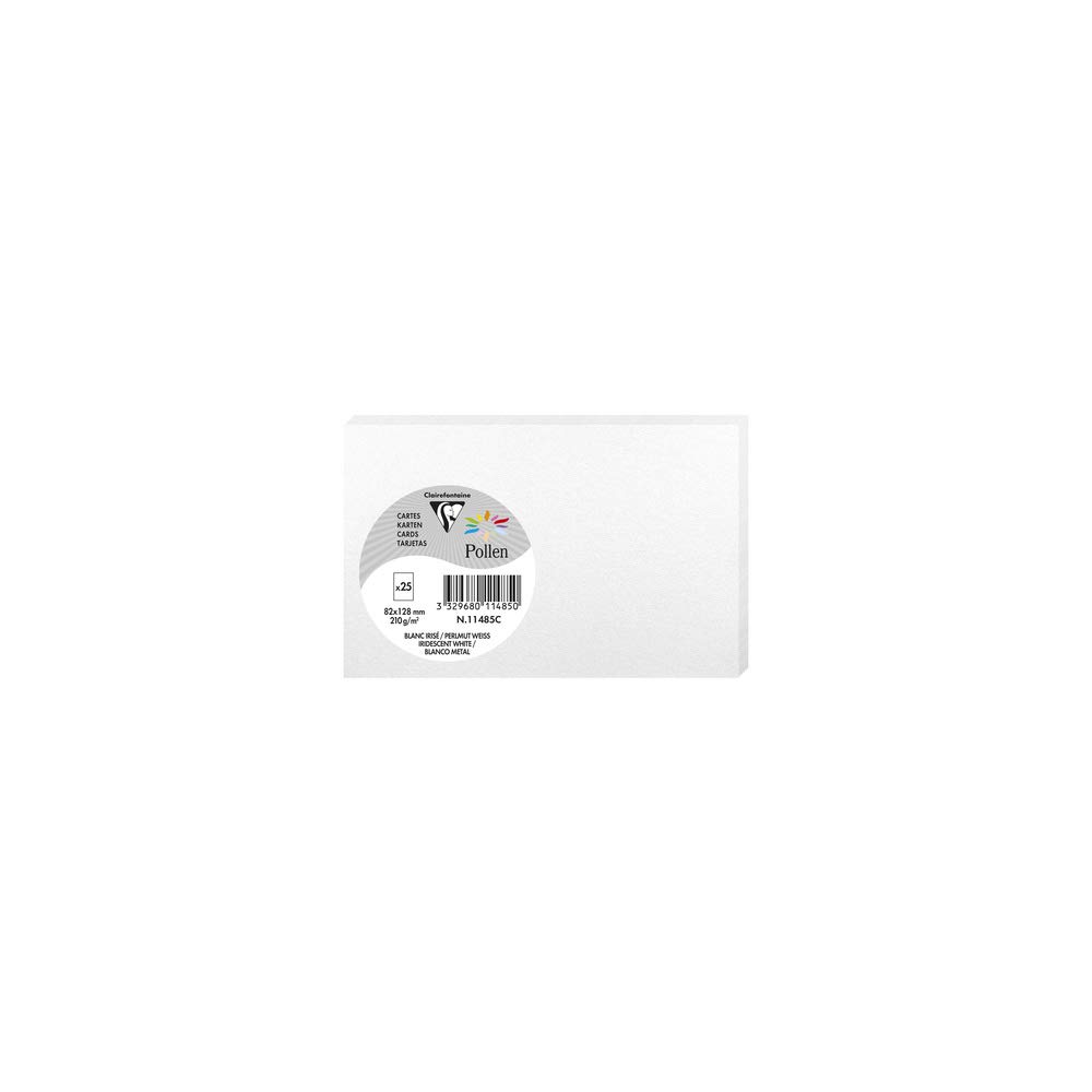 Clairefontaine 11485C Iridescent White Paper Pack of 25 Plain Cards 8,2x12,8cm 210gsm Colour Event Correspondence Invitation Cards Pollen Range Smooth Premium