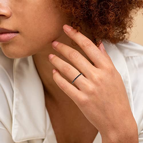 ChicSilver Personalized 2MM Black Cubic Zirconia Eternity Ring 925 Sterling Silver Engraved Custom Name Black CZ Simulated Diamond Stackable Wedding Band Ring for Women Size 72