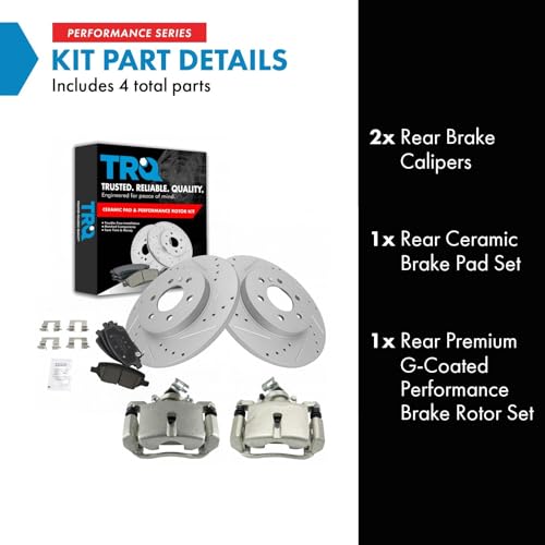 Image of TRQ Performance Rear Brake Pad and Rotor Set Ceramic Solid Rotors Calipers Compatible with 2006-2007 Buick Terraza Saturn Relay 2006-2008 Chevrolet Uplander