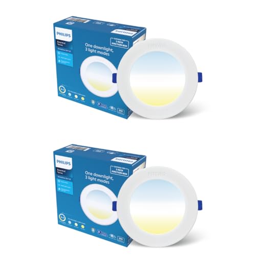 Image of PHILIPS 9W AstraGlow 3in1 LED Downlight | Ultra Bright Slim Panel Light | Junction Box Compatible | Energy Efficient LED Ceiling Light for Home & Office | Pack of 2