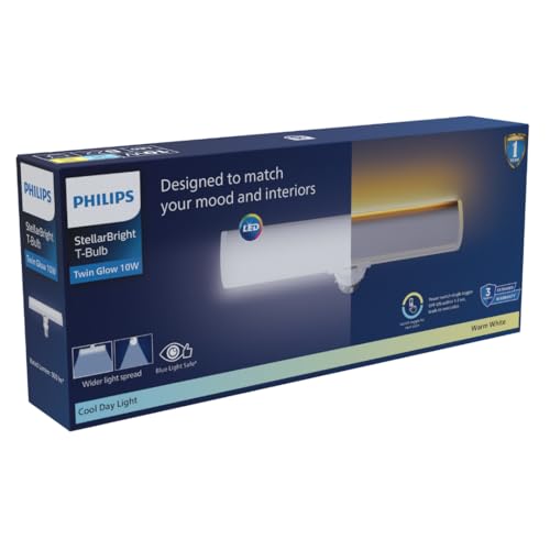 Image of Philips 10-watt Twinglow LED T-Bulb | LED UP-Down T-Bulb (Warm White + Cool White) for Home & Decoration | Bulb Base : B22, Pack of 1