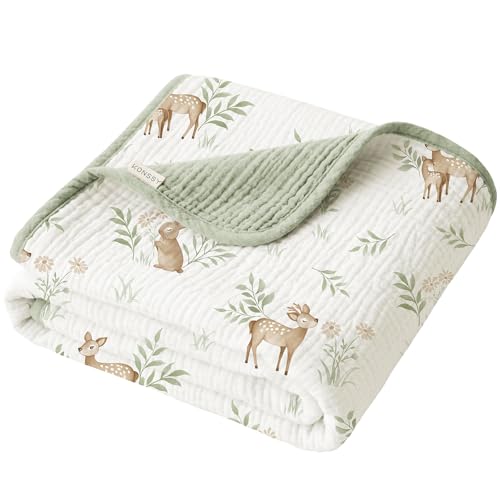 Image of Konssy Muslin Baby Blankets for Girls Boys, 100% Cotton Crib Blanket for Infant Toddler, Super Soft and Lightweight Nursery Swaddling Wrap 40"x36" (Woodland)