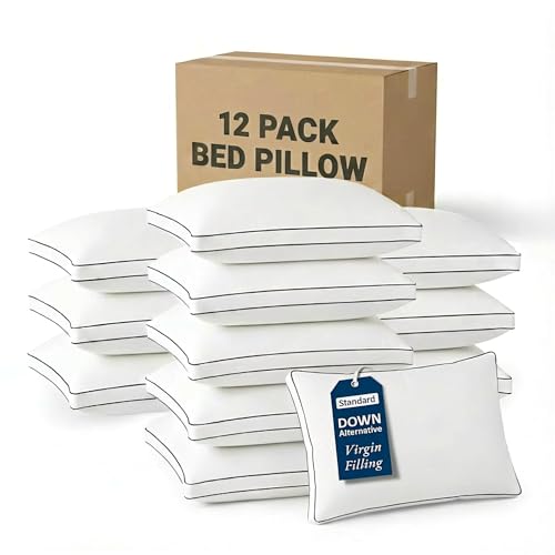 LANE LINEN Pillows Standard Size Set of 12 (20x30) - Hotel Pillow for Side Back & Stomach Sleepers Medium Firm Down Alternative Fill Cooling Pillows for Bed - Soft & Fluffy Pillow - White