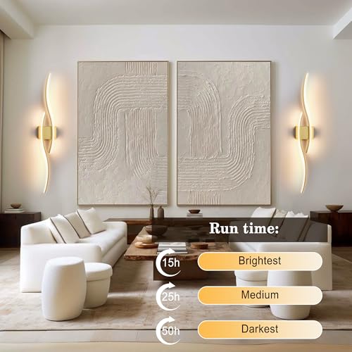 Image of KARTOOSH Wireless Wall Sconces Set of 2, Dimmable LED Sconce with Remote | Battery Operated Wall Sconce with 3 CCT Night-Light Timer Memory Modern Wall Sconces for Living Room, Hallway, Bedroom