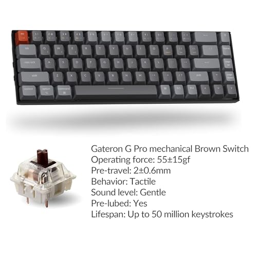 Image of Keychron K6 Mechanical Keyboard 65% Compact 68 Key Wireless Gaming Keyboard, RGB Backlight Bluetooth 5.1 /Wired Keyboard Compatible with Mac Windows, Gateron G Pro Brown Switch