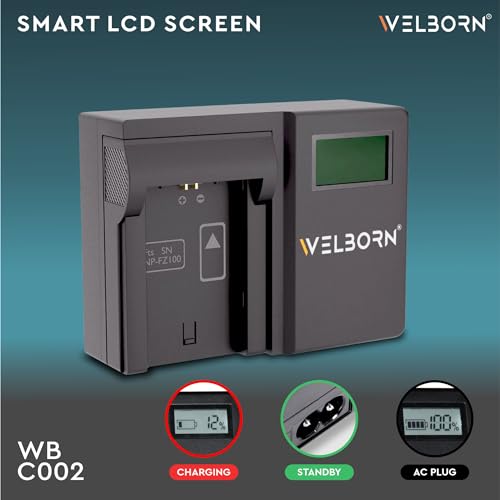 Image of WELBORN LCD Camera Battery Charger Charger for Sony Camera Battery NP-FZ100 Compatiable with Sony Alpha A7CR A7S III A1 ZV-E1 A7C A9 A7 IV A6600 A9 II A7 III A7C II A7R V A9 III A6700 A7R III