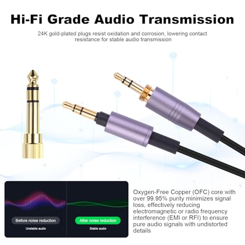 Cable de audio 3.5mm para Audio Technica ATH-M50XBT y Sony WH-1000XM5 con adaptador 6.35mm 4