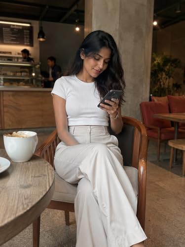 Image of Korean Pants for Woman | High Waist Wide Leg Trouser | Formal Office Casual Wear | Zero See-Through Semi-Stretchable Fabric