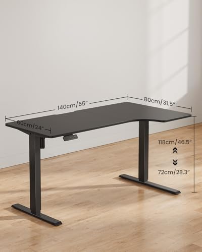 Image of FEZIBO L Shaped Electric Corner Standing Desk, 55x32 inch Home Office & Computer Height Adjustable Table with 4 Memory Height Settings, Ergonomic Sit and Stand Desk with Splice Board, Black Top
