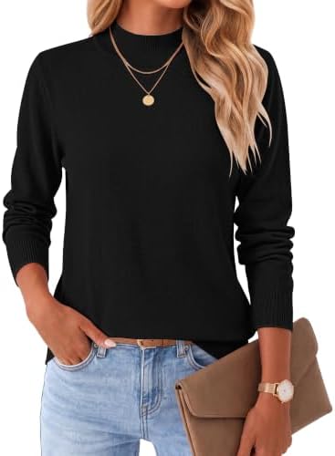 PLMOKEN Damen Lang Pullover Stehkragen Langarm Kuschelig Strick Sweatshirt | Weiches Rayon-Nylon-Gemisch, kuschelig warm, Stehkragen, leicht oversized, gerippte Bündchen und Saum,