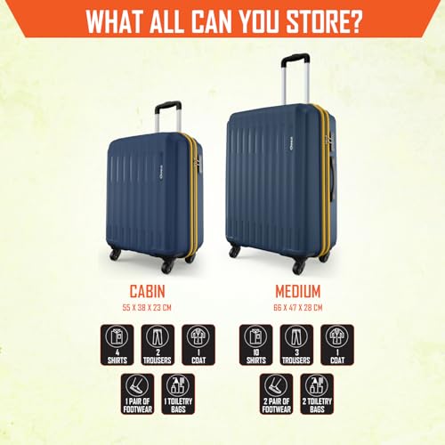 Image of Safari Genius Alley Set of 2 (Cabin + Medium) Trolley Bags Hard Case Polypropylene, 4 Spinner Wheels, 360 Degree Wheeling Luggage, Travel Bag, Suitcase for Travel, Trolley Bags for Travel, Navy