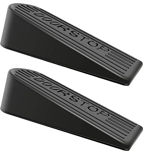 Large Rubber Door Stopper 2 Packs Heavy Duty Wedge Sturdy And Stackable Door Stop, Fit For Gaps Up To 2.0 Inches ，Non-Scratching Doorstops Special For Home Office School Heavy Door (Black) #TOP28