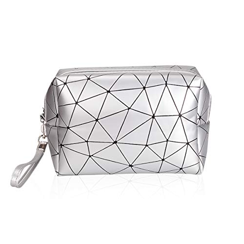 Makeup Bag, Waterproof PU Travel Toiletry Bag Large Capacity Cosmetic Bag Pouch Handy Organizer for Women Girls (Silvery)