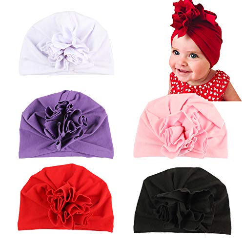 LERTREE 5 Pack Baby Girl Hat Newborn Turbans Headwraps Infant Nursery Hospital Hat Toddlers Headwear