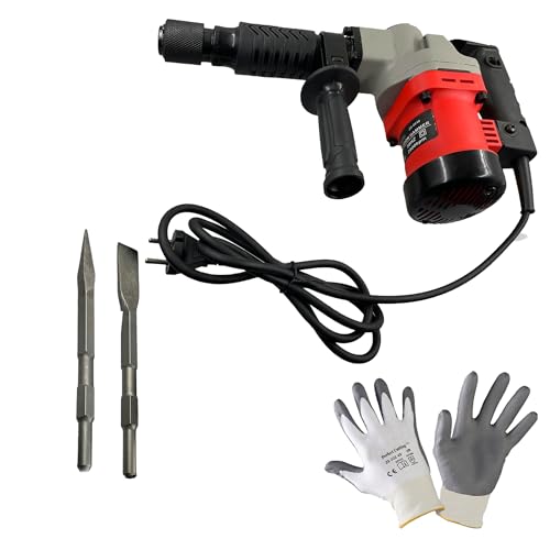 Image of Hillgrove HGCM1054M2 17mm Demolition Chisel+Hammer Concrete Breaker Drill Machine with Safety Gloves and 2 Bits for Breaking Concrete Wall /Hammer Drill (17 mm Chuck Size, 1200 W)