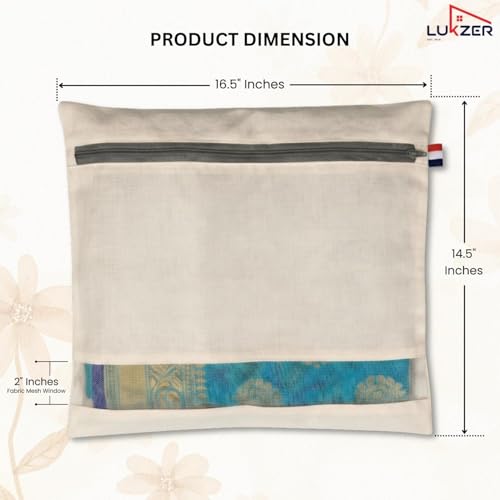 Image of Lukzer Single Cotton Saree Bags /Covers for Storage Set of 6 (16 x 14 Inches) Big Size with Zip Closure & Transparent Mesh Window Wardrobe Organizer for Sarees /Clothes /Lehenga /Dress Storage SSC-01-06